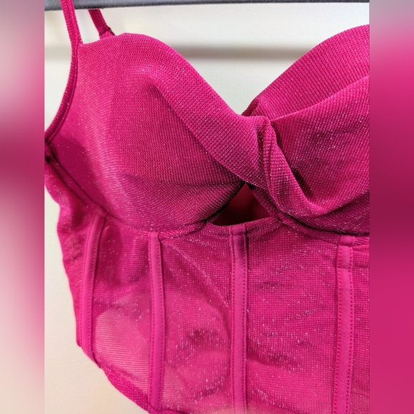 SHEINBAE Hot Pink Glitter Corset Bra Top - Small NWT - Picture 5 of 6